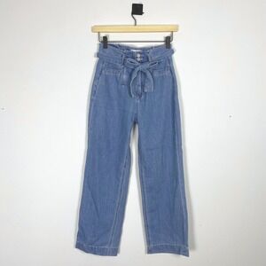 PAIGE Nellie Culotte High‎ Waisted Wide Leg Belted Tie Jeans Denim Blue Size 23